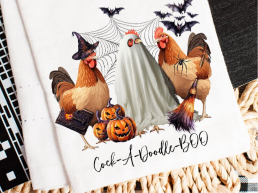 Cock-A-Doodle BOO flour sack hand towel