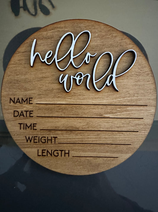 Hello World Wooden birth announcement sign-Baby Stats keepsake