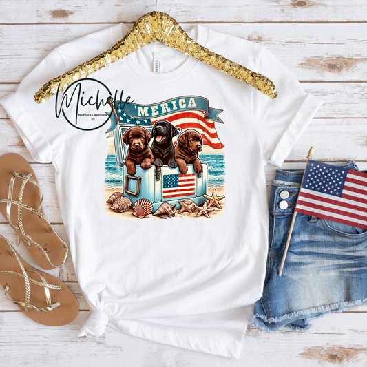 Patriotic Puppy ’Merica Tee – Beach Vibes & Southern Sass 🇺🇸🐾