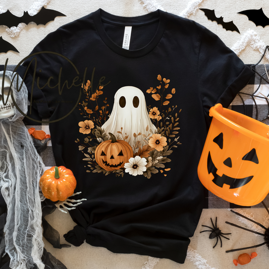 Fall Floral Ghost Tee – Cozy & Cute Halloween Vibes
